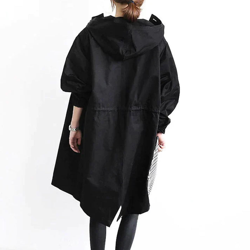 Damen Wasserabweisender Trenchcoat Schwarz