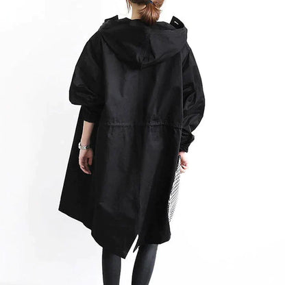 Damen Wasserabweisender Trenchcoat Schwarz