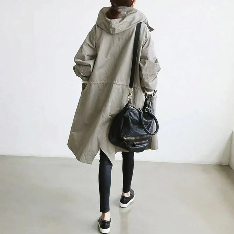 Damen Wasserabweisender Trenchcoat Schwarz