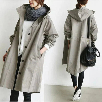 Damen Wasserabweisender Trenchcoat Schwarz